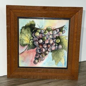 Vintage 1994’ Water Color Grape Painting Hand Painted Framed Purples Pinks Blues